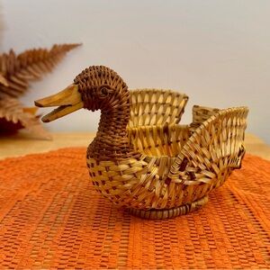 Vintage Handcrafted Wicker Duck Basket w/Wooden Beak
